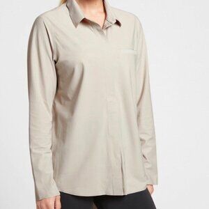 Athleta Urbanite Lightweight Long Sleeve Button Down Shirt-Beige Size L